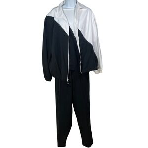 Teddi VTG 3 Pcs Track Suit Set Black White Colorblock Rhinestone XL 90s y2k